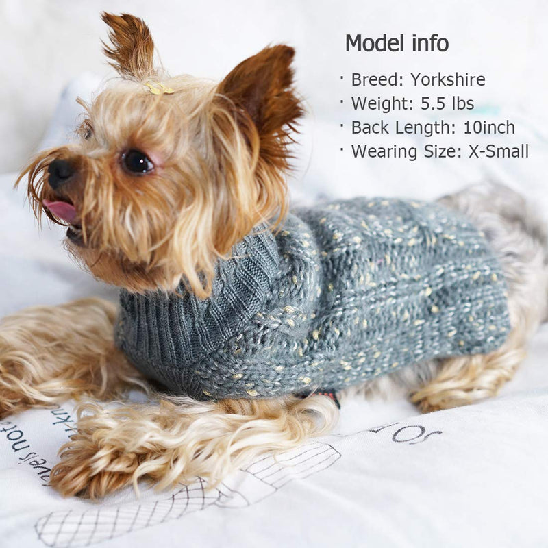 kyeese Dog Sweaters Turtleneck Dog Pullover Sweater Knitwear with Golden Yarn Warm Pet Sweater for Fall Winter X-Small Grey - PawsPlanet Australia