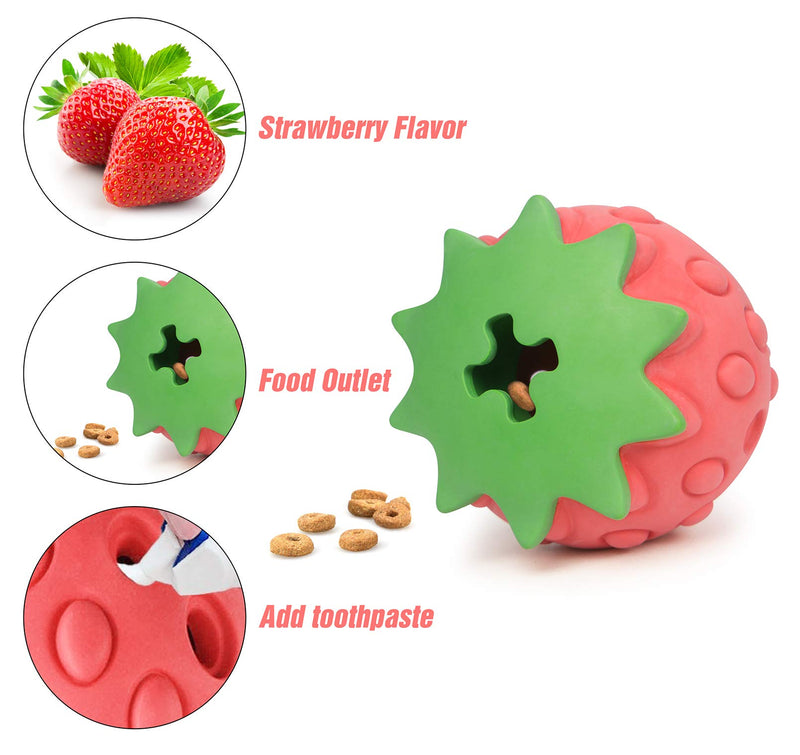 Dog Chew Toy Dog Treat Dispenser with Strawberry Scent, Puppy Teething Toy Dog Teeth Cleaning Rubber Chew Toy Indestructible for Large Medium Small Puppy - PawsPlanet Australia