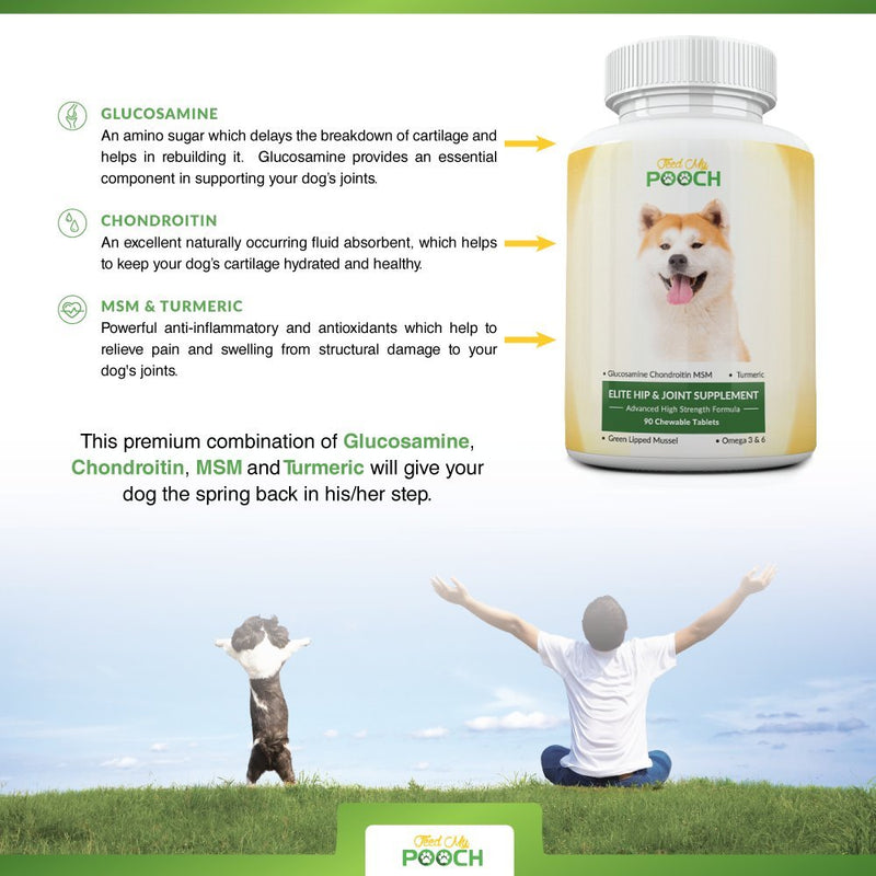 Feed My Pooch Advanced Joint Supplement - High Strength Chewable Tablets with Glucosamine, Chondroitin, MSM, Green Lipped Mussel, Turmeric, Vitamin C & E, Omega 3 & 6 - PawsPlanet Australia