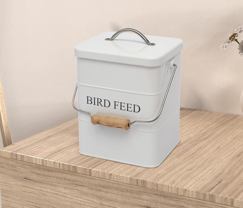 Morezi Bird seed and feed storage tin with lid Included - white-coated carbon steel - tight fitting lids - storage canister tins - White - PawsPlanet Australia