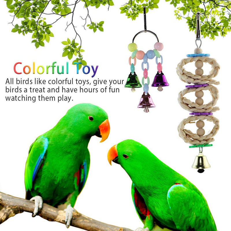 ACEONE 8 Pack Bird Perch Stand Rope Toys, Parrot Chewing Hanging Bell Bird Cage Toy for Small Parakeets, Conures, Love Birds, Cockatiels, Macaws, Finches - PawsPlanet Australia