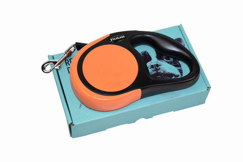 [Australia] - Fit4Less Retractable Dog Leash 16 ft Length Ideal for Small and mid Size up to 55lbs, with one Button Break and Lock. Orange 