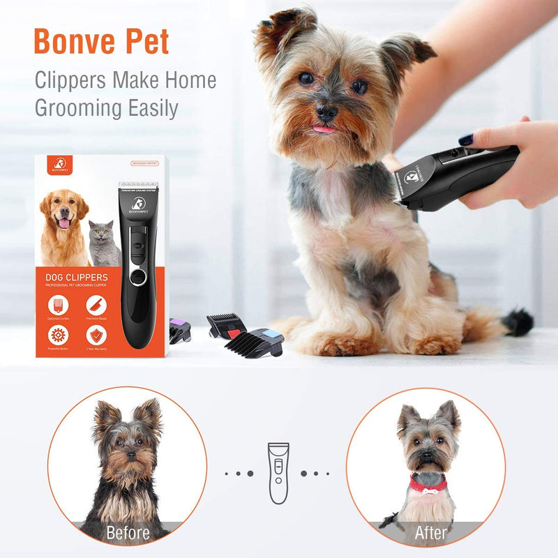 Bonve Pet Dog Clippers, Dog&Cat Grooming Kit Noiseless Cordless Dog Grooming Clippers Professional Rechargeable Dog Trimmer Electric Hair Clippers for Thick Coats Dogs Cats Pets, Black-Dog Clippers - PawsPlanet Australia