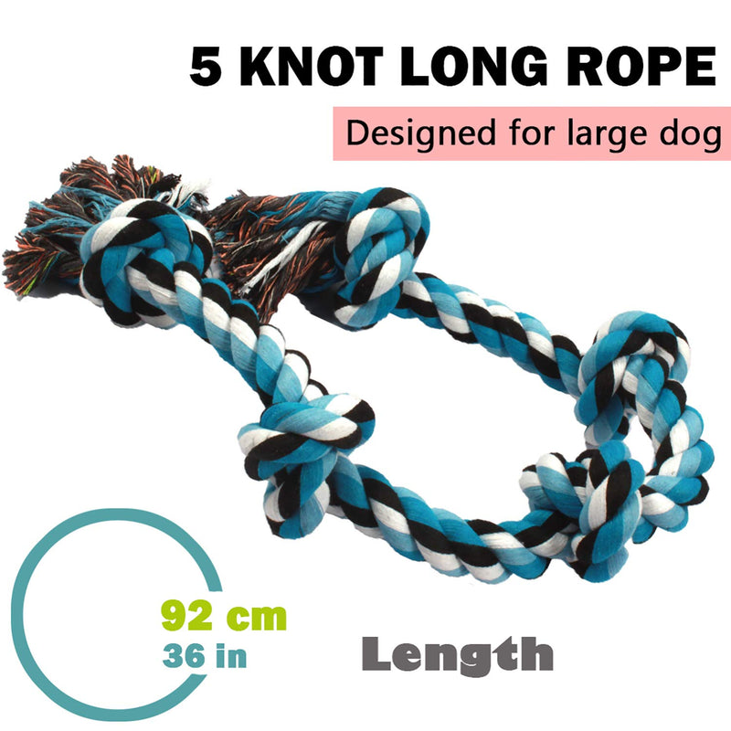 [Australia] - BLUEISLAND Dog Rope Toys for Aggressive Chewers Tough Rope Chew Toys for Large and Medium Dog 3 Feet 5 Knots Indestructible Cotton Rope for Large Breed Dog Tug of War Dog Toy Teeth Cleaning blue 