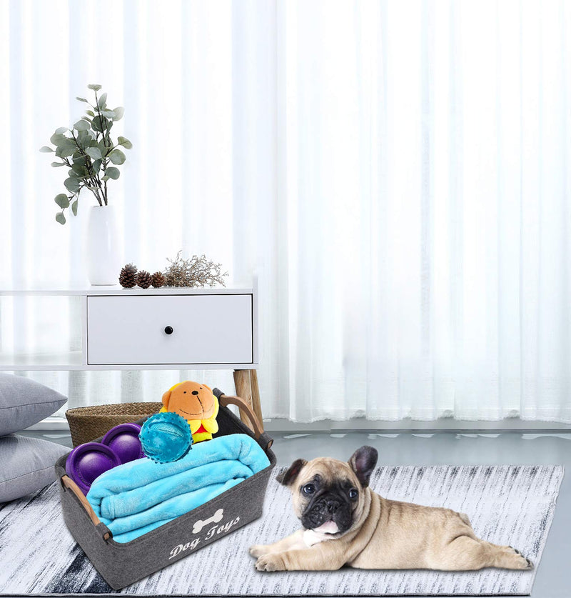 Morezi Felt pet toy box and dog toy box storage basket chest organizer - perfect for organizing pet toys, blankets, leashes and food - Dog Toy - Grey Medium: 38x25x18cm Dog Grey - PawsPlanet Australia