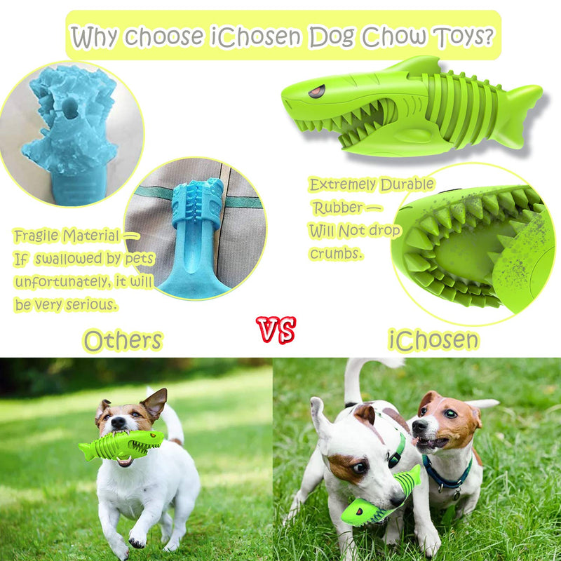 Dog Chew Toys for Aggressive Chewers Large Breed, Dog Squeaky Toy, Dog Toothbrush Stick, Toughest Natural Rubber Dogs-Teeth Cleaning Toys Dental Oral Care for Medium Large Dogs Puppy (Shark Shape) Grass Green - PawsPlanet Australia