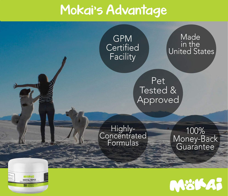 [Australia] - MOKAI Dental Wipes for Dogs and Cats | Pads With Chlorhexidine and Sodium Hexametaphosphate Helps Remove Plaque Tartar Buildup Calculus and Bad Breath, Preventing Tooth Decay and Gingivitis 150 Wipes 