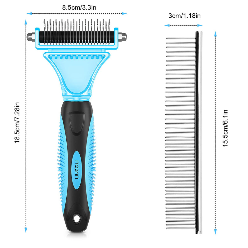 Cat Brush, Dog Grooming Brush, Rabbit Comb for shedding, LIUCOLI Professional Pet Hair Remover Rake - Eliminates Tangles Knots for Long/Short Hair, Removes 96% of Dead Undercoat and Loose Hairs Blue+Black - PawsPlanet Australia
