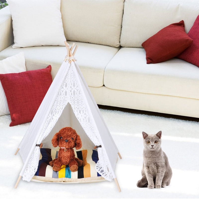 Miyare Pet Teepee Dog Cat Play House Portable Washable Pet Bed for Dog Cat Lace Style (Not Including Mats) (L, Lace) … - PawsPlanet Australia