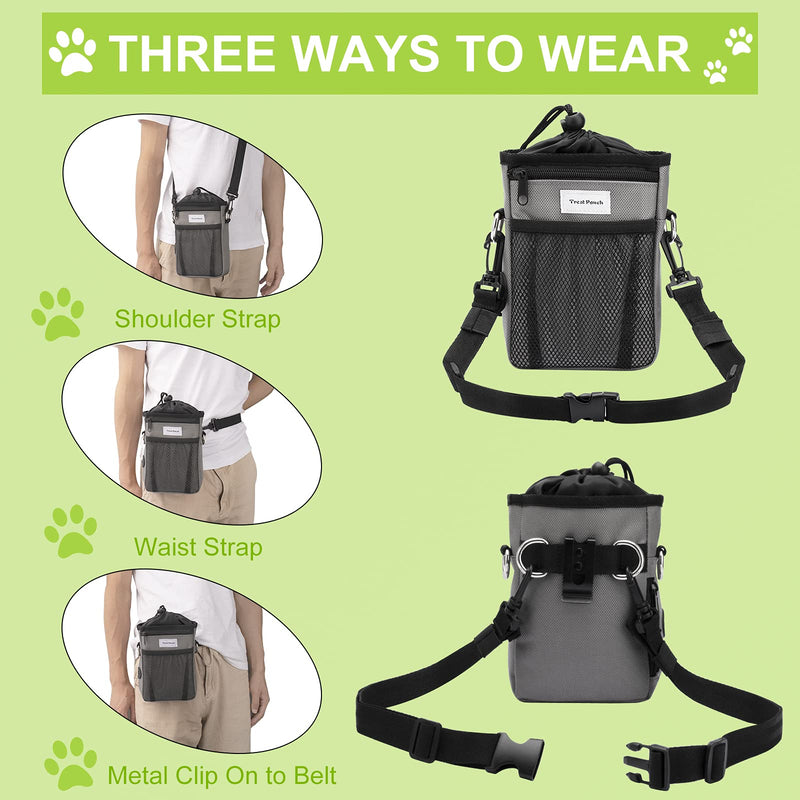 CGBE Dog Treat Pouch Dog Treat Bag Pet Training Bag with Exterior Storage Pocket, Treat Carry Kibble Snacks Toys for Training Reward Walking, Poop Bag Dispenser, 3 Ways to Wear - PawsPlanet Australia