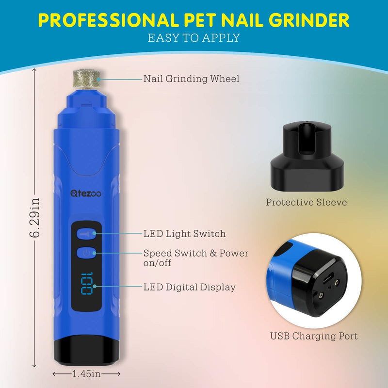 [Australia] - Qtezoo Dog Nail Grinder with LED Light & Display Upgraded 3-Speed USB Electric Pet Nail Trimmer Powerful & Safe Nail Clippers File Painless Paw Grooming Tool for Small Medium Large Dogs and Cats 