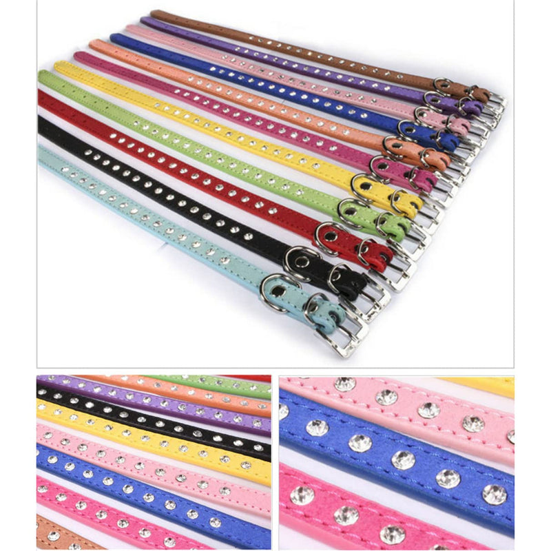 Rhinestone Dog Collar Cute Crystal Diamond Cat Collar Soft Leather Kitten Puppy Collars Adjustable for Small Medium Dogs Pink S - PawsPlanet Australia