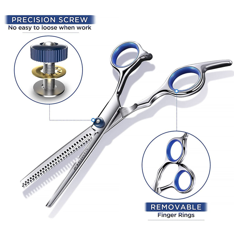 Gimars 4CR Stainless Steel Round Tips 3 in 1 Dog Grooming Scissors Set, Heavy Duty Grooming Trimmer Kit - Perfect Thinning, Curved Shears for Long Short Hair, Large Small Dogs Cat Pets - PawsPlanet Australia