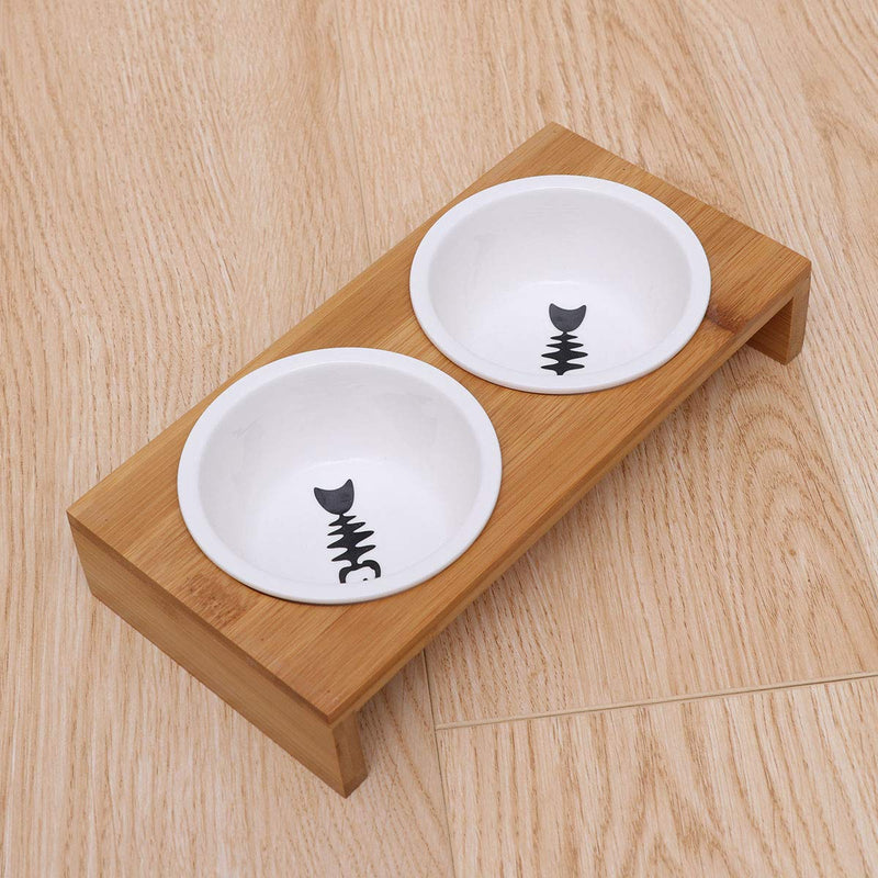 POPETPOP Pet Ceramic Feeding And Water Bowls With Bamboo Frame For Dogs And Cats - PawsPlanet Australia