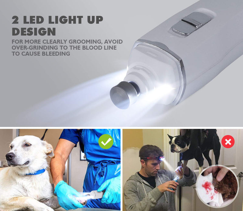 pecute Dog Nail Grinders with LED Light[2020 Upgraded],50DB Low Noise Electric Pet Nail File-2 Speed Safe Smooth Trimming-2 Hours Quick Charge,Strong Motor Great for Small to Large Pets(White) White - PawsPlanet Australia