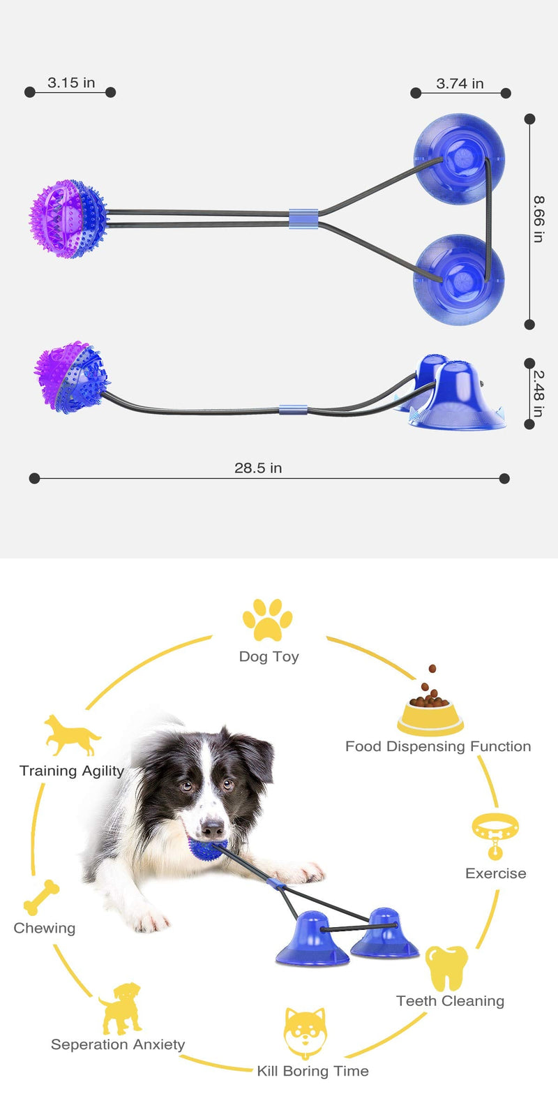 QPQEQTQ Dog Chew Suction Cup Tug of War Toy Ball for Aggressive Chewers, Interactive Puppy Training Treats Teething Chew Rope Puzzle Toothbrush Molar Bite Squeak Toys - PawsPlanet Australia