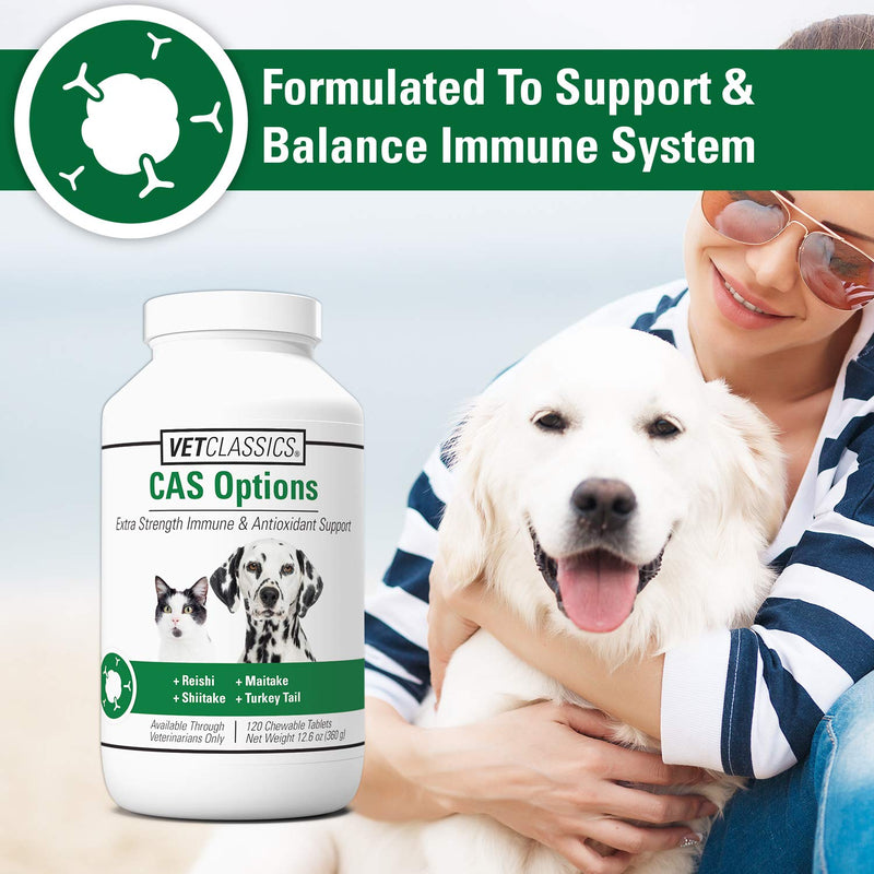 Vet Classics CAS Options Extra Strength Immune Support for Dogs, Cats – Pet Health Supplement, Dog Antioxidant Care – Extra-Strength Dog Supplement Formula – 120 Ct. 120 Chewable Tablets - PawsPlanet Australia