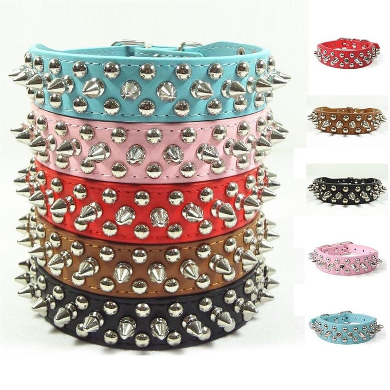 [Australia] - Benala Adjustable Decorated Leather Dog Collar with Spikes and Studs Pet Dog Collar for Small or Medium Pet S Pink 