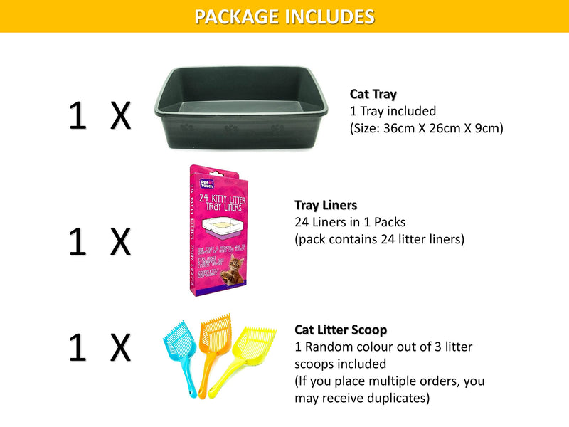 Kitty Cat Essentials [Set of 3] CAT LITTER TRAY with 24 Kitty Cat Litter TRAYS LINERS and CAT LITTER SCOOP Assorted Bundle for Cat Litter Disposal (Cod Grey) Cod Grey - PawsPlanet Australia