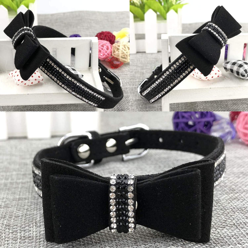 Newtensina Soft Bow Ties Dog Collar Cute Bow Ties Collar with Diamante for Dogs Cats - Black - XS - PawsPlanet Australia