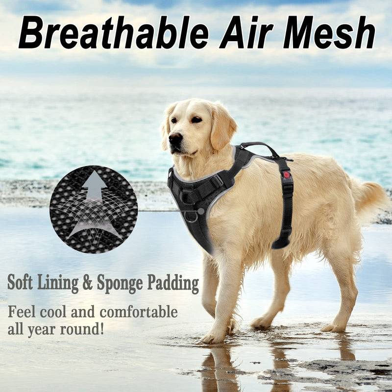 No Pull Dog Harness, No Choke Dog Vest with A Free Heavy Duty 5ft Dog Leash, Adjustable Reflective Dog Vest Harness with 2 Metal D Ring and Easy Control Handle, (Breathable Dog Harness+Dog Leash) Black XS(Chest:13.4''-18.1'' Neck:16.5''-19.7'') - PawsPlanet Australia