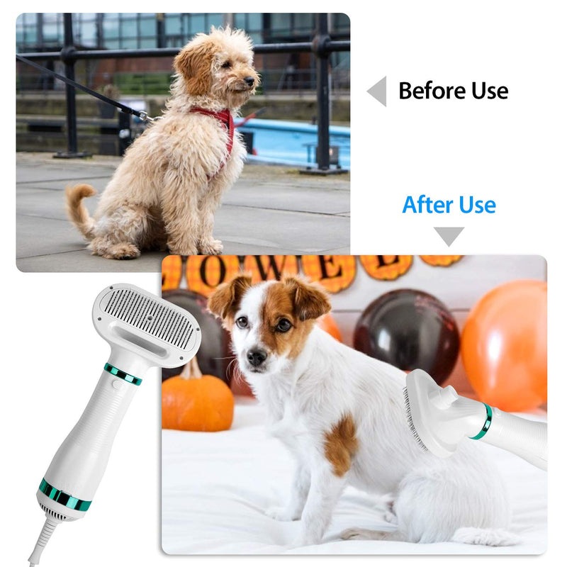 Upgraded Pet Hair Dryer, 2-in-1 Dog Blow Dryer with Slicker Brush, 3 Heat Settings, One-Button Hair Removal, Professional Portable Dog Hair Grooming Dryer, for Medium and Small Dogs and Cats - PawsPlanet Australia