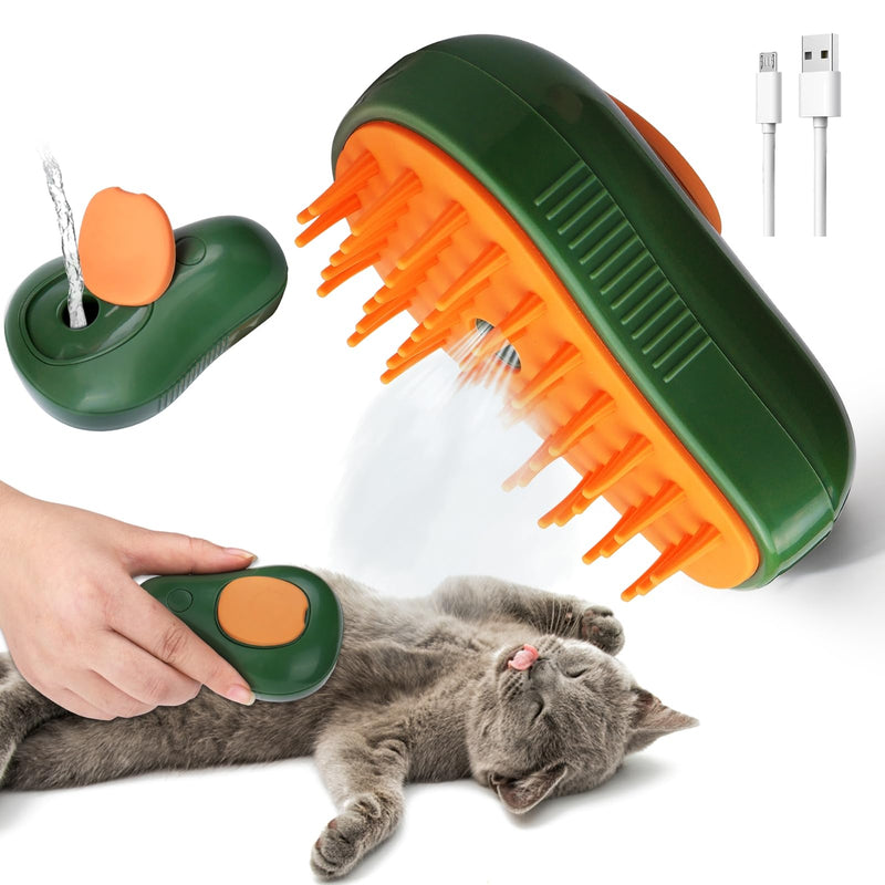 Mity rain Steamy Cat Brush - 3 In1 Cat Steam Brush, Cat Brush With Steam, Cat Hair Brush With Water For Dogs/Cats to Grooming,Clean and Shedding (Green) Green - PawsPlanet Australia