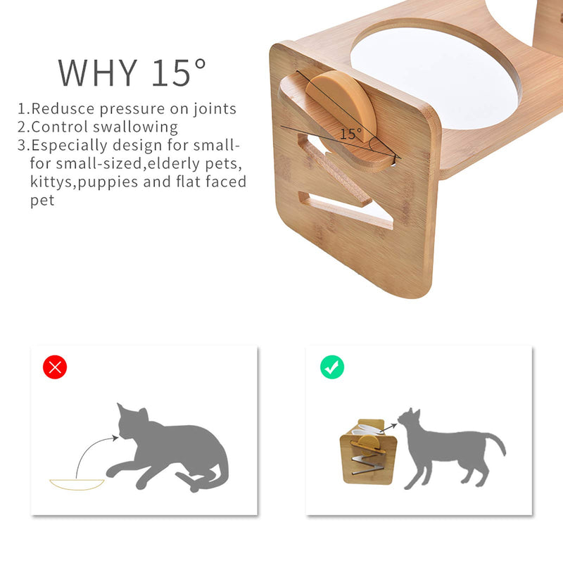 VODESON Raised Pet Bowl for Cats and Small Dogs,Adjustable Elevated Dog Cat Food and Water Bowl Stand Feeder with 2 Ceramic Bowls and Anti Slip Feet - PawsPlanet Australia