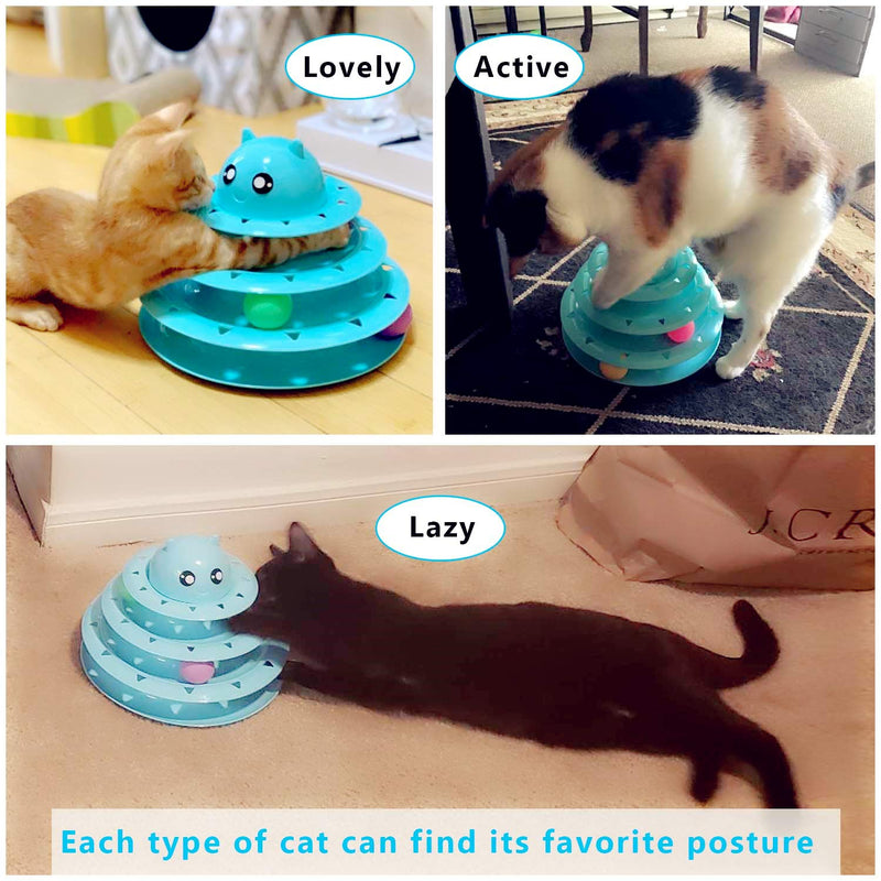 [Australia] - Upsky Cat Toy Roller Cat Toys 3 Level Towers Tracks Roller with Six Colorful Ball Interactive Kitten Fun Mental Physical Exercise Puzzle Toys … Blue 