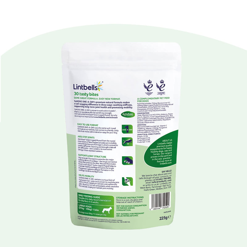 Lintbells | YuMOVE ONE-A-DAY Large Chewies for Dogs | Hip and Joint Supplement for Stiff Dogs, with Glucosamine, Chondroitin, Green Lipped Mussel | 30 Chews - 1 Month supply Large Dog - PawsPlanet Australia