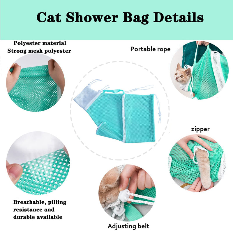 QITEEYSA Cat Bathing Bag,Puppy Dog Cleaning Shower Bag- Polyester Soft Mesh Scratch & Bitin Resisted cat Grooming Bag for Cat's Bathing, Nail Trimming, Injection, Medicine Taking Q02-1 Gray(3) - PawsPlanet Australia