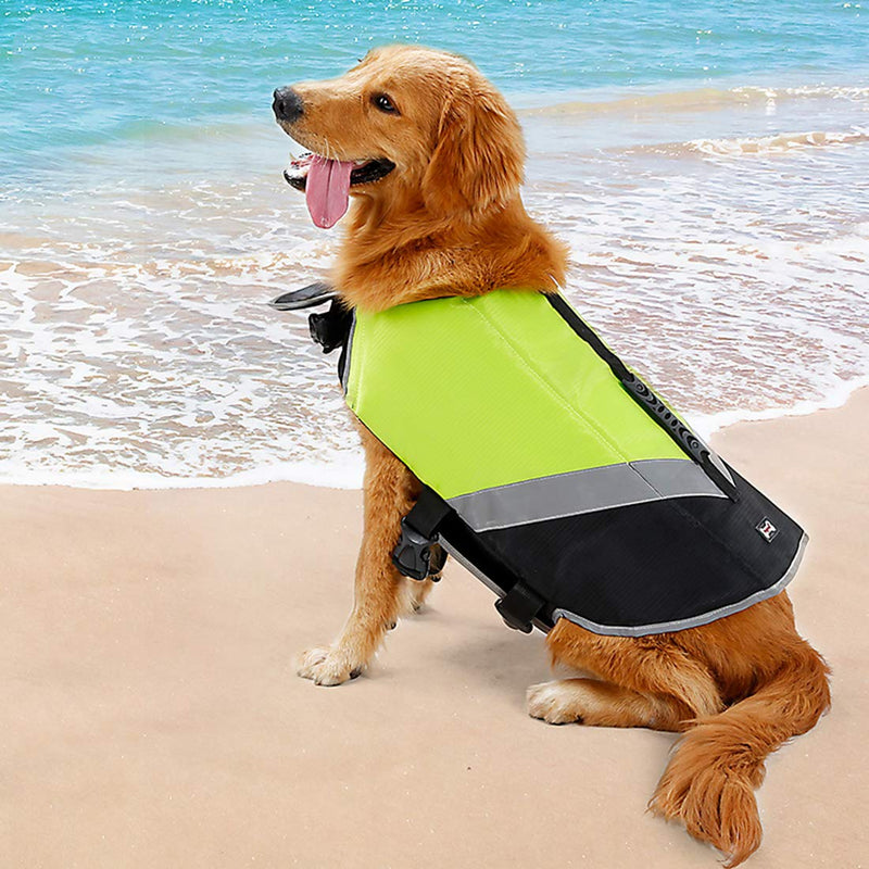 Rantow Dog Life Jacket with Superior Buoyancy & Rescue Handle - High Visibility Float Coat Dog Lifesaver Vest in Beach Pool Boating Safety Swimsuit Preserver (S, Green) S - PawsPlanet Australia