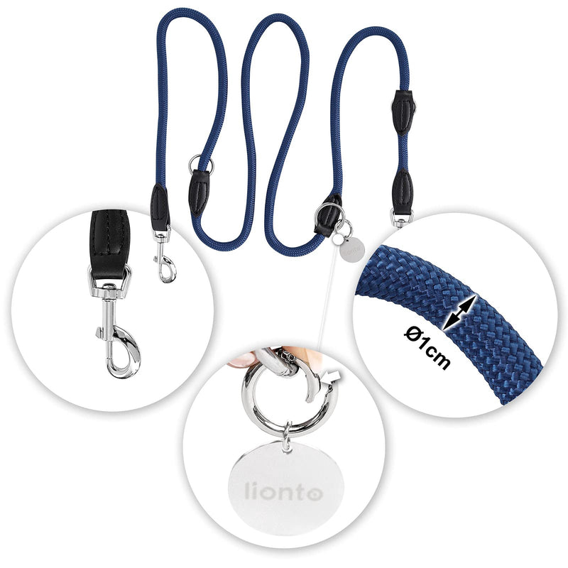 lionto Adjustable dog leash, multifunctional leash, double leash, shoulder leash, robust, weatherproof, length 200 cm, blue, medium - PawsPlanet Australia