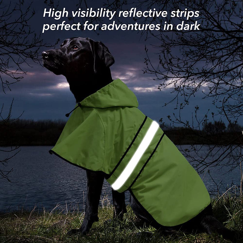 Ezierfy Waterproof Reflective Dog Raincoat- Adjustable Pet Jacket, Lightweight Dog Hooded Slicker Poncho for Small to X- Large Dogs and Puppies Neon Green - PawsPlanet Australia
