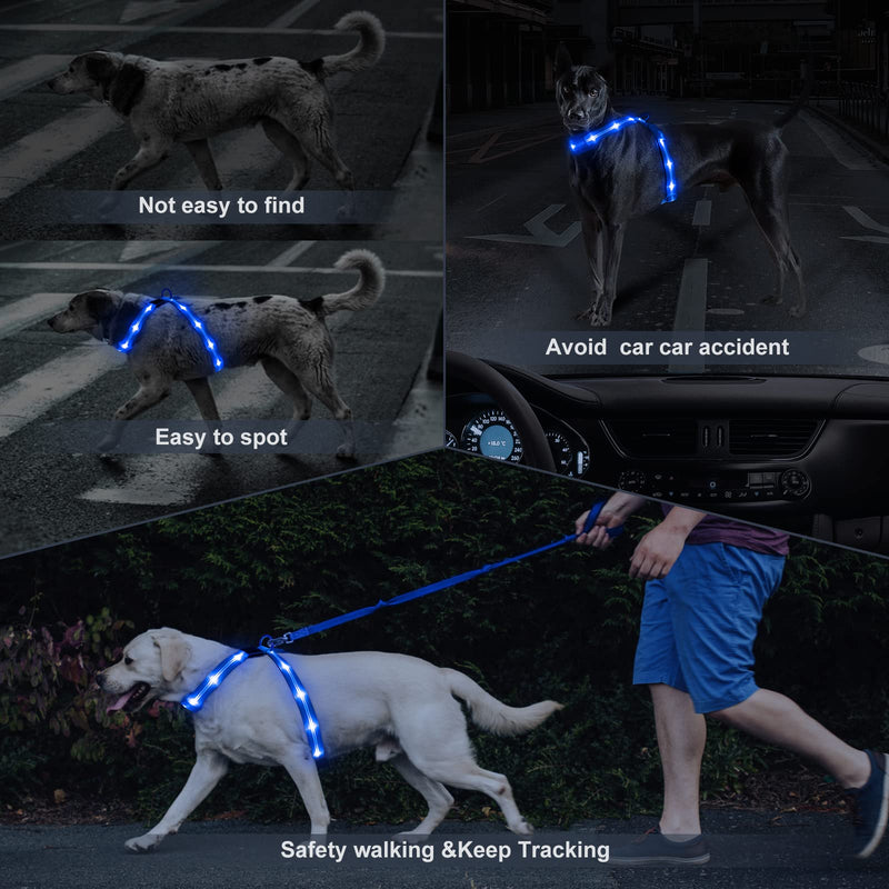 KOSKILL Illuminated Dog Harness LED Dog Harness Rechargeable Illuminated Dog Harness Glow in the Dark Dog Harness for Night Walks Blue M - PawsPlanet Australia