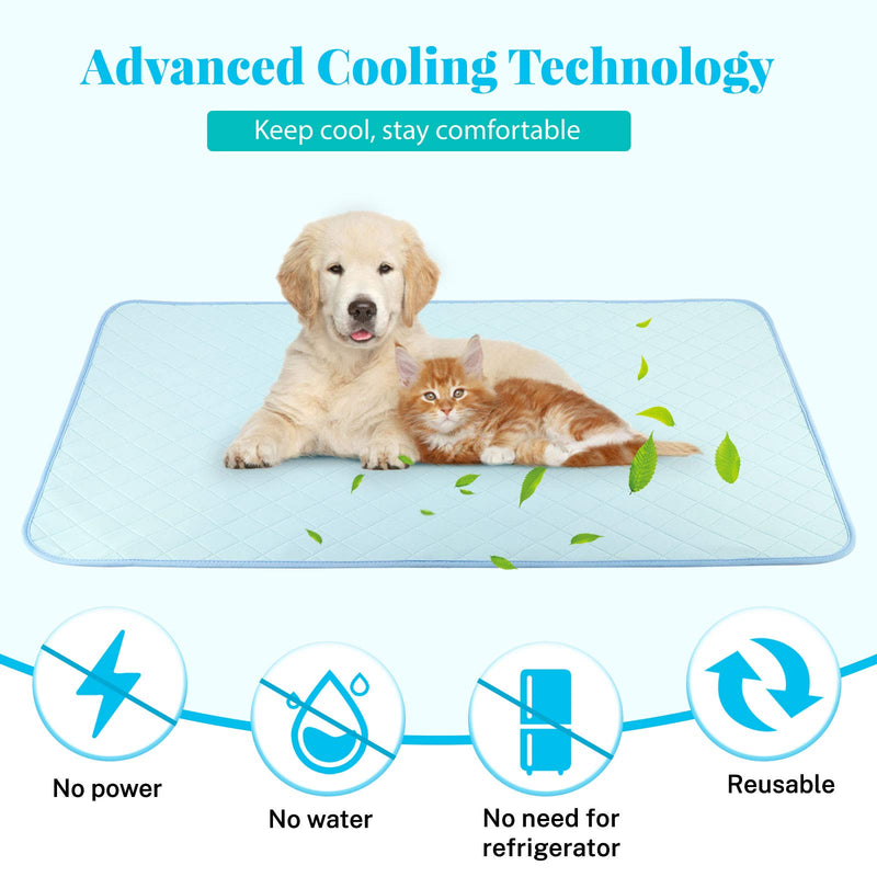 Pawaboo Pet Cooling Mat for Dogs and Cats, 120 × 70cm Washable Bed Mat Cooling Pads Comfortable All Summer, Large Size Pet Pee Pad Non-Slip Feeding Mat for Home and Travel - Blue - PawsPlanet Australia
