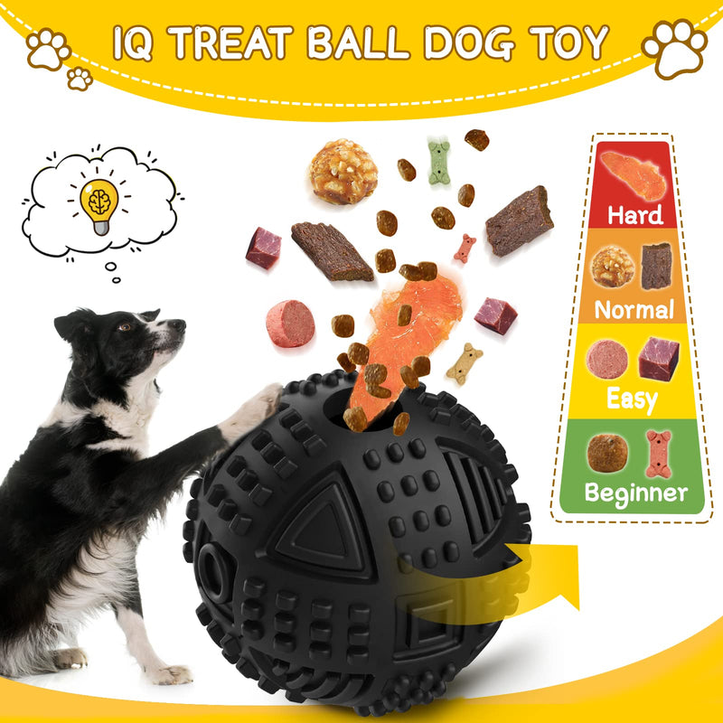 Dog Balls Treat Dispensing Dog Toys, IQ Dog Treat Balls for Dogs, Dog Puzzle Toys for Large Dogs, Squeaky Dog Toys for Aggressive Chewers, Durable Rubber Interactive Dog Chew Toys, Dog Enrichment Toys Black - PawsPlanet Australia