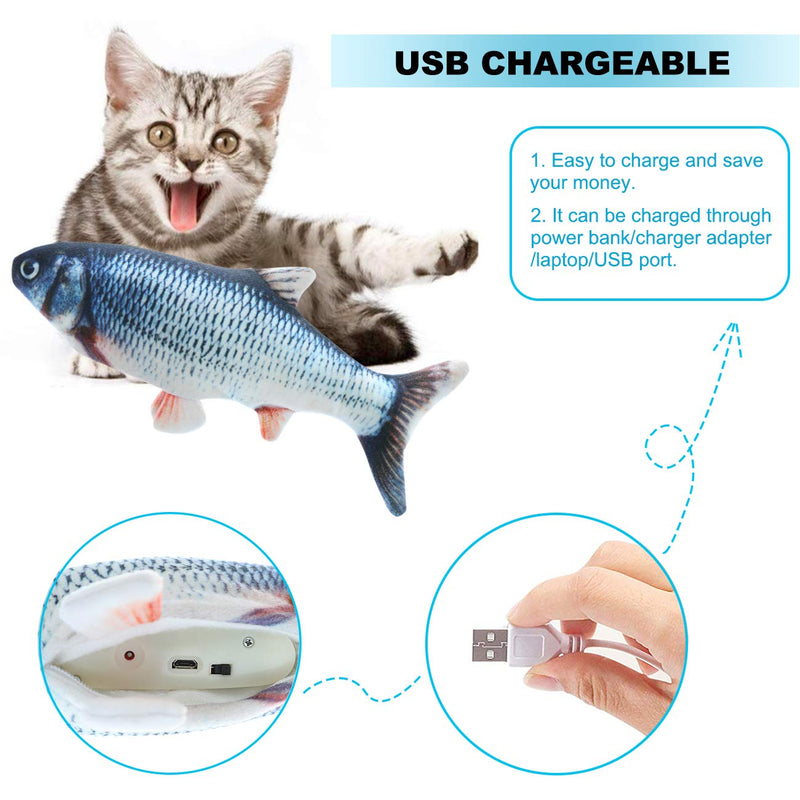 [Australia] - DAVOM Moving Fish Interactive Cat Toy, Electric Wiggle Fish Catnip Toys, Realistic Plush Flopping Fish, Funny Pets Chew Bite Supplies, Perfect for Cat/Kitty/Kitten Exercise 