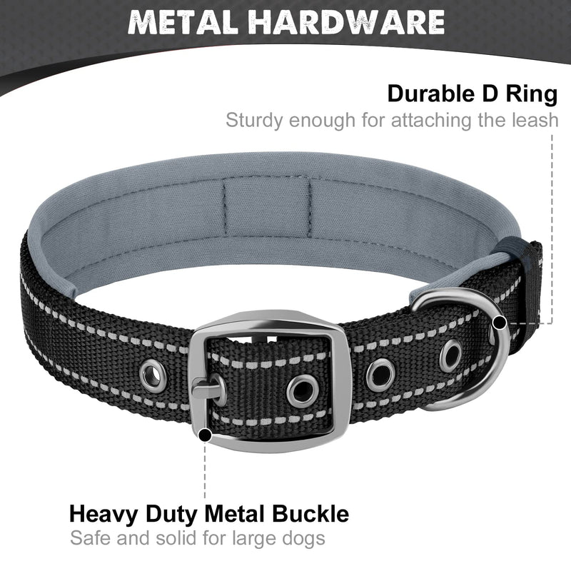 Joytale Neoprene Padded Dog Collar, 11 Colors, Reflective Wide Pet Collars with Durable Metal Belt Buckle, Adjustable Heavy Duty Nylon Dog Collar for Small Medium Large Extra Large Dogs Small (Pack of 1) Black - PawsPlanet Australia