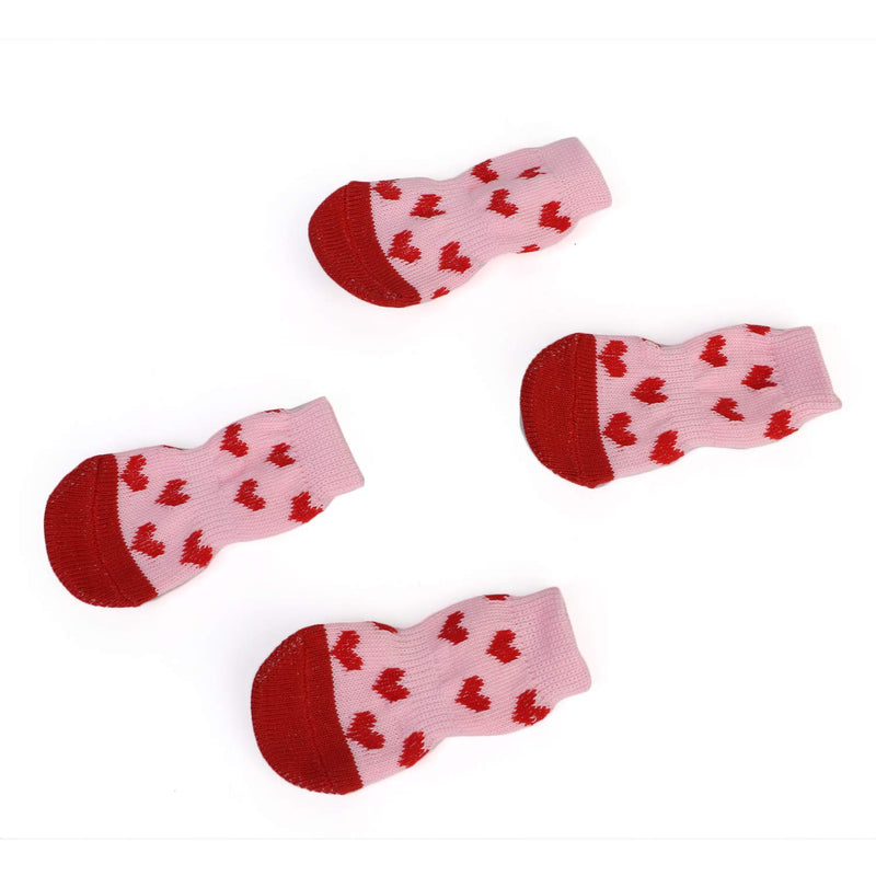 [Australia] - GLE2016 Anti-Slip Knit Small Dog Socks Cat Socks with Rubber Reinforcement,Anti-Slip Pet Dog Cat Socks/Paw Protector/Traction Control for Indoor Wear, Suitable for Small Dogs&Cats S Pink 