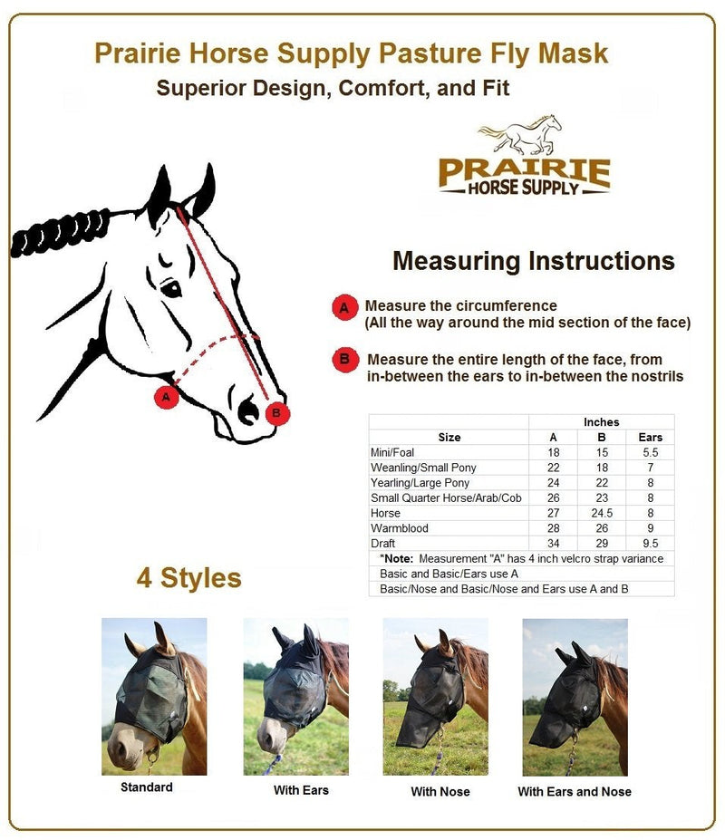 Horse Fly Mask Cover Ears Nose, All Around Barn, Stable, Pasture, Trail Riding Sun Protection and Styles Horse Standard No Ears or Nose - PawsPlanet Australia
