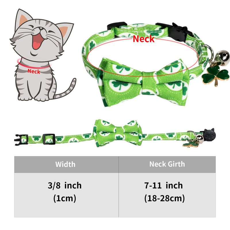 JOYPAWS St. Patrick's Day Cat Collar, Shamrock Clover Design, Delicate Shamrock Charm, Cat Safety Collar with Cute Bow Tie & Bell, Adjustable for Kitty Lucky Irish 7-11" - PawsPlanet Australia