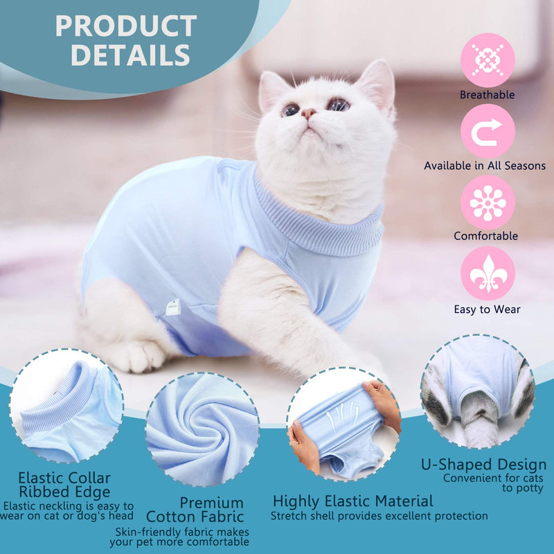 SUNFURA Cat Recovery Suit for Abdominal Wounds Spay After Surgery, Professional Breathable Surgical Body Suit for Cats Dogs Neuter, E-Collar Alternative Pet Anxiety Vest Shirt Anti Licking S Blue - PawsPlanet Australia