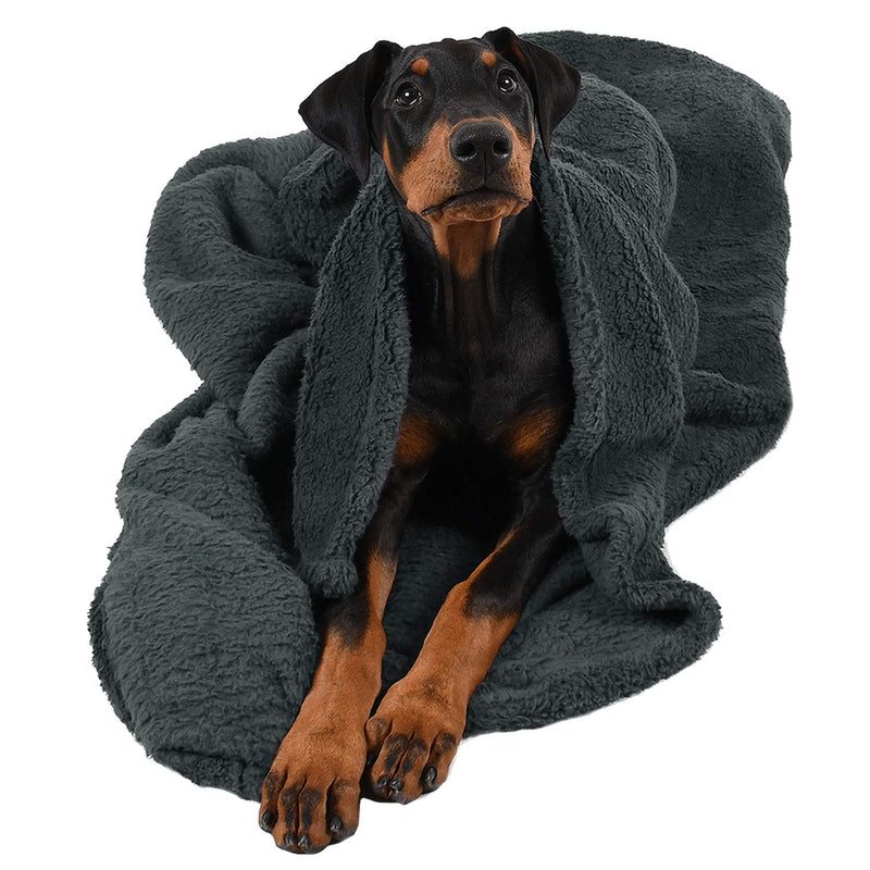 [Australia] - Pawsse Large Dog Sherpa Blanket 50" x 60", Super Soft Warm Plush Fleece Snuggle Pet Blanket Throw Cover for Couch Car Trunk Cage Kennel Dog Carrier Grey 