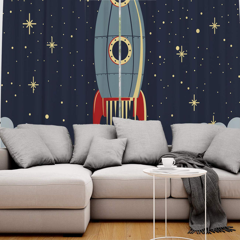 Grommet Window Panel Curtain Set, Room D閏or Curtain Drapes for Living Room Dining Bedroom - Space Exploration Cartoon Spaceship Rocket Pattern,Each 40 by 63 Inch,Set of Two Panels 40" x 63" - Set of 2 Space-010soa3637 - PawsPlanet Australia