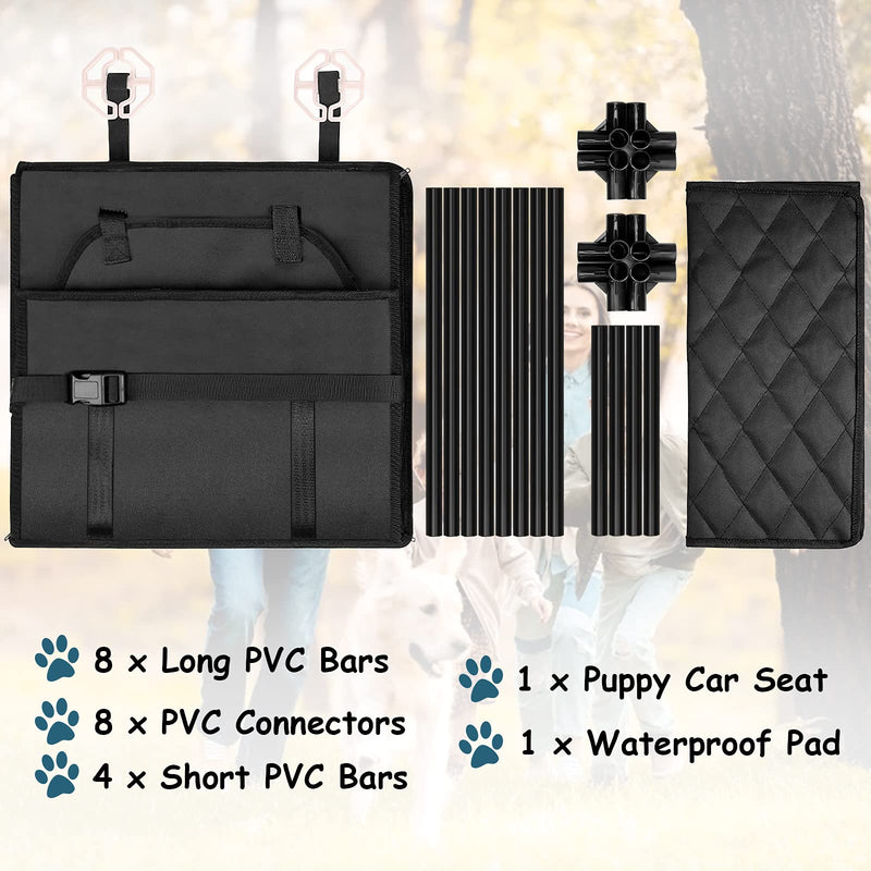 HIPPIH Small Dog Car Seat, Upgraded Booster Seat for Car with Whole Sturdy PVC Bars Frame, Pet Car Seat for Medium Dogs Under 11 lb, Waterproof Anti-Skid Mat Included All Black - PawsPlanet Australia