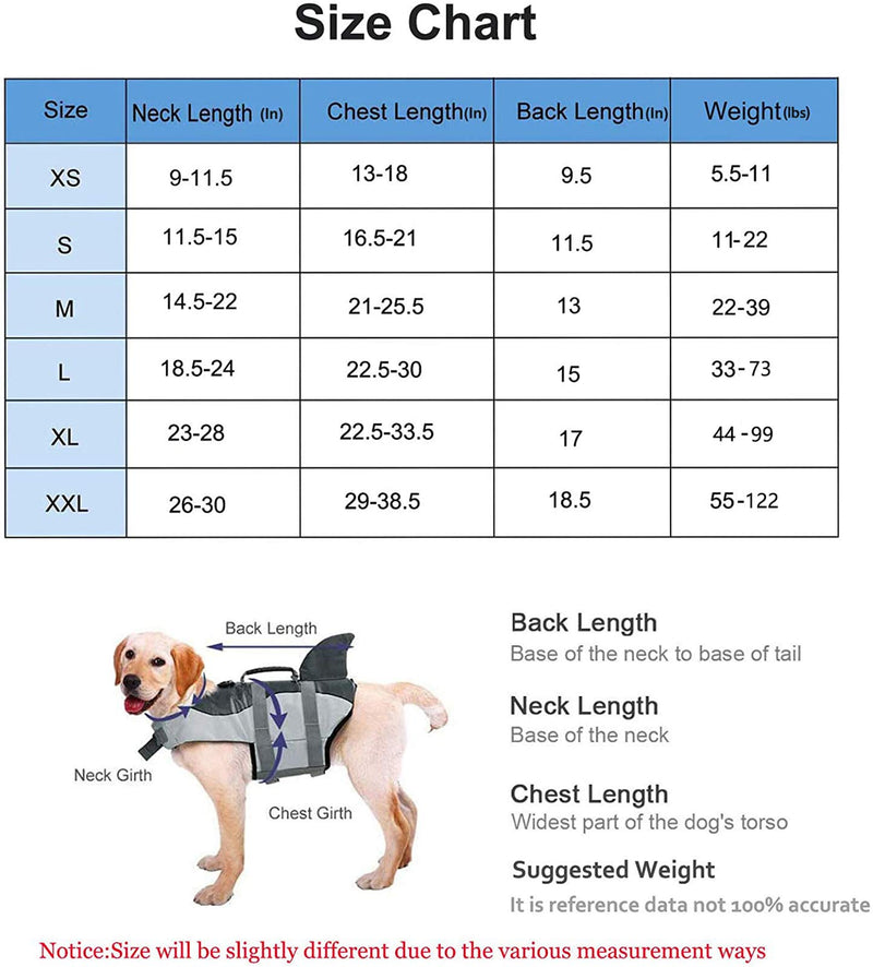 Zhongde Dog Life Jacket for Small Medium Large Dog, Adjustable Shark Floatation Pet Lifesaver Vest with Adjustable Soft Rubber Handle for Swimming and Boating X-Small - PawsPlanet Australia