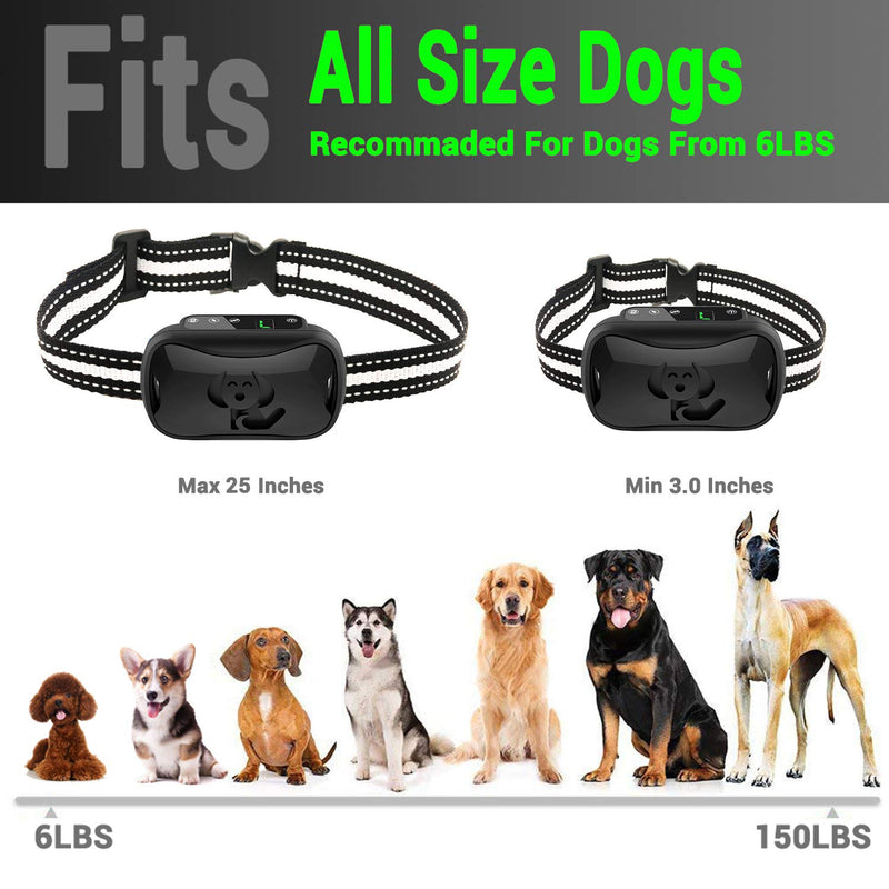 [Australia] - petamer Shock Collar Rechargeable Waterproof Dog E Collar with Beep Vibration Humane Safe Shock No Remote Auto Anti Bark Collar for Small Medium Large Dogs For 1 Dog Black 