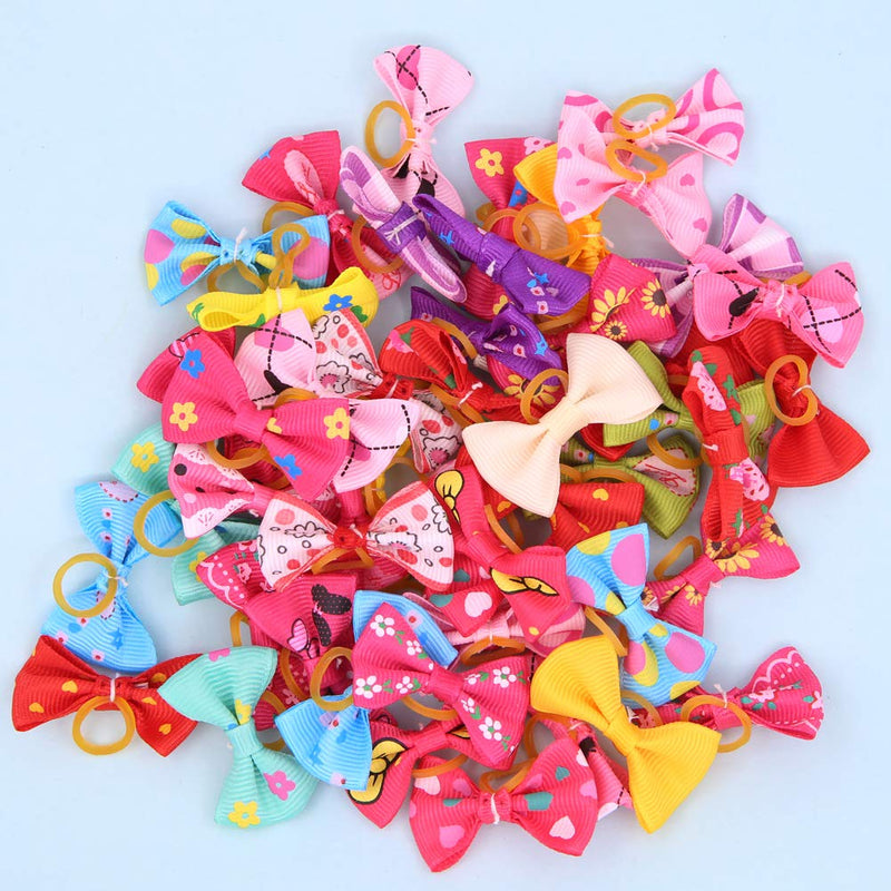 50 Pcs Assorted Dog Hair Bows with Elastic Rubber Bands,Cute Patterns Hair Grooming Accessories for Small Dog Cat Puppy - PawsPlanet Australia