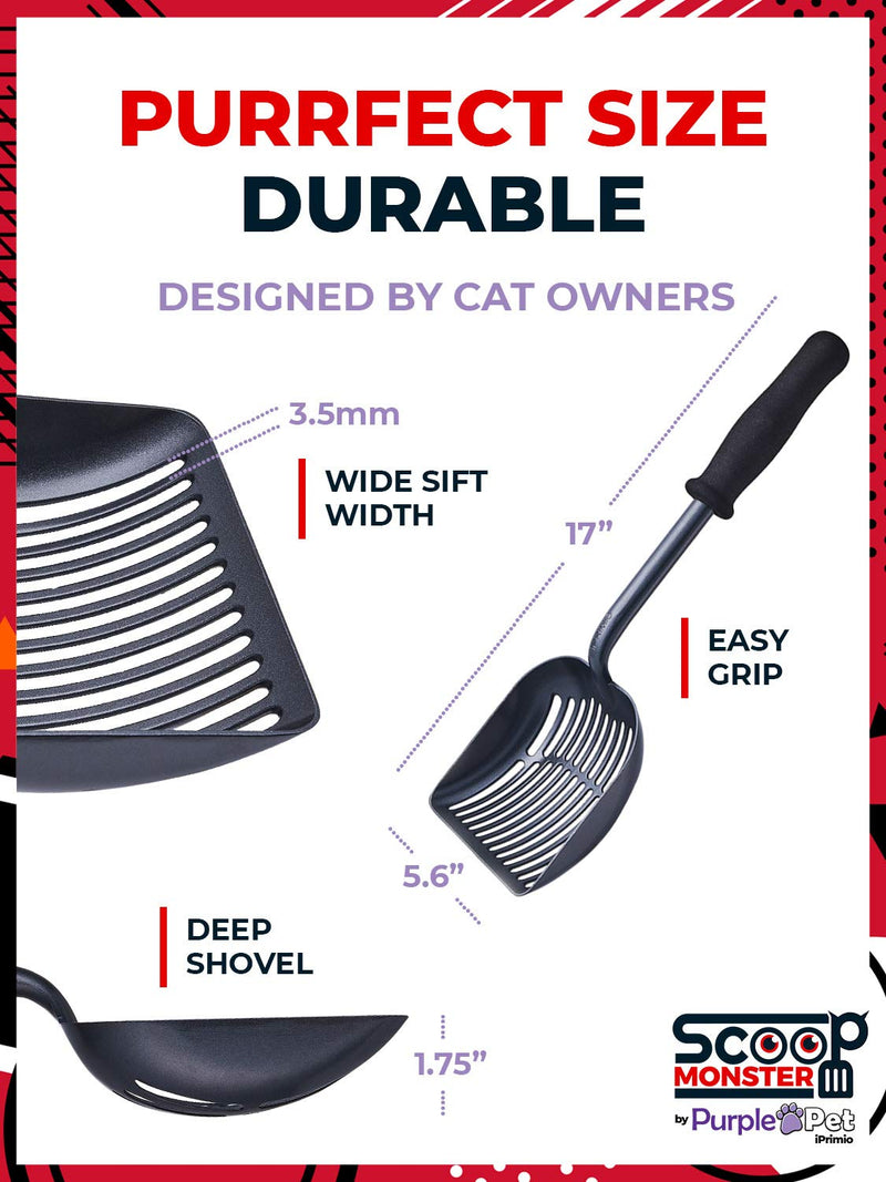 iPrimio Scoop Monster Cat Litter Scooper with 17 Inch Long Handle and Soft Grip - Sturdy Extra Large Deep Shovel Scoop - for Sore Hands Too Black - PawsPlanet Australia